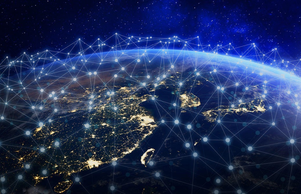 Asian Telecommunication Network Connected Over Asia, China, Japan, Korea, Hong Kong, Concept About Internet And Global Communication Technology For Finance, Blockchain Or Iot, Elements From Nasa